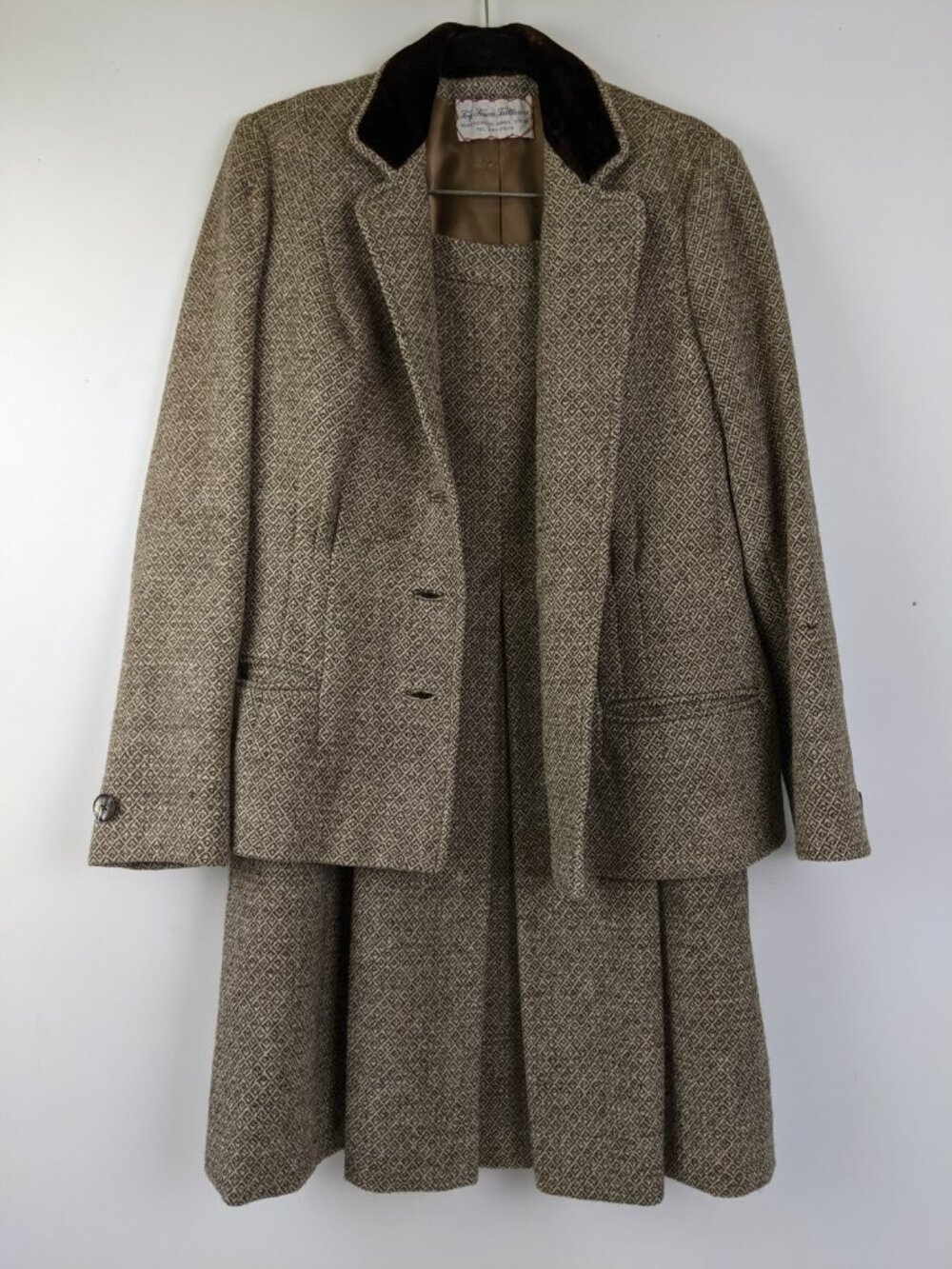 Vintage 60s 70s Geometric Wool Skirt Suit Blazer Skirt Set Womens Size Small